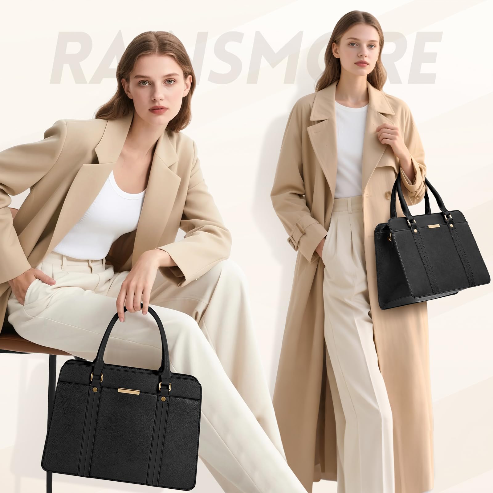 RAINSMORE Sac a Main Femme Sac Bandoulière de 3 Pièces Taille Moyenne | PU Cuir Sacs Portés Main Cabas Fourre Tout pour Université Travail Quotidien
