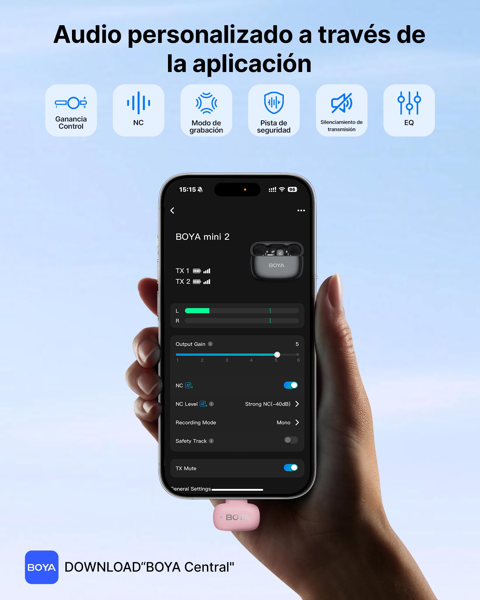 BOYA Mini 2 Micro Cravate sans Fil pour iPhone & Android, USB-C, Rose