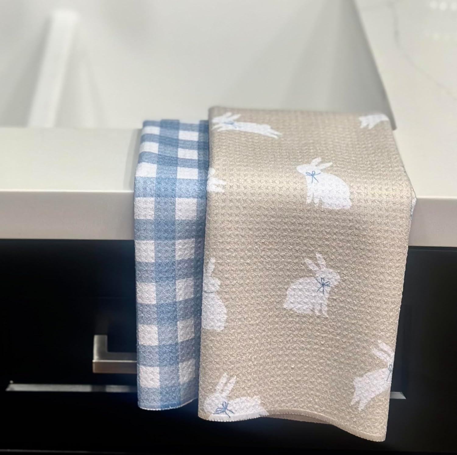 Trig Kitchen Towel Tea Towel Dish Cloth Double Sided Design Quick Dry Waffle Weave Microfiber Highly Absorbent Designer Prints Modern 2 Pack Easter Gingham