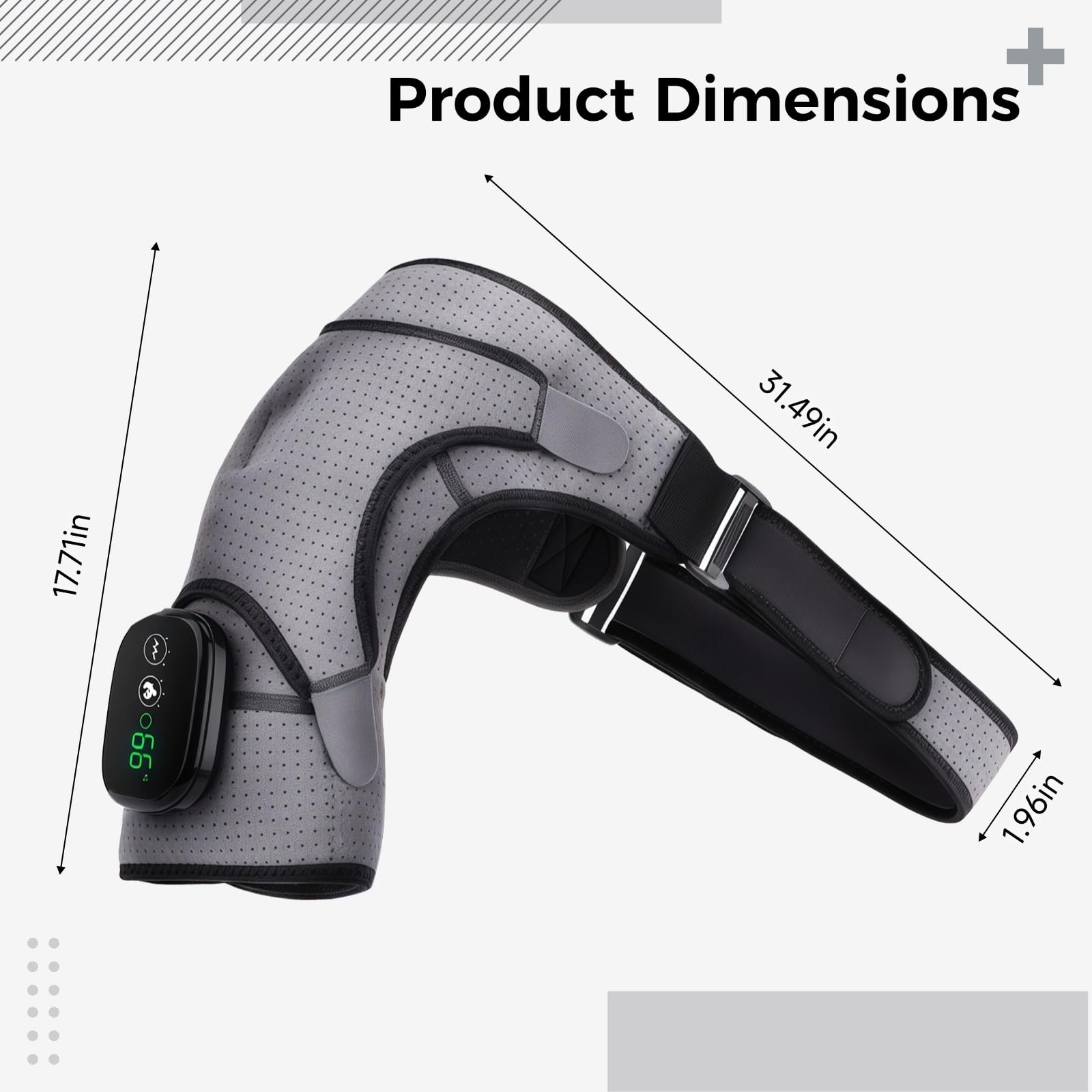 Almohadilla térmica de hombro, envoltura de hombro térmica inalámbrica con vibración, masajeador eléctrico de hombros, control de pantalla táctil, certificado CE, recargable por USB, negro y gris