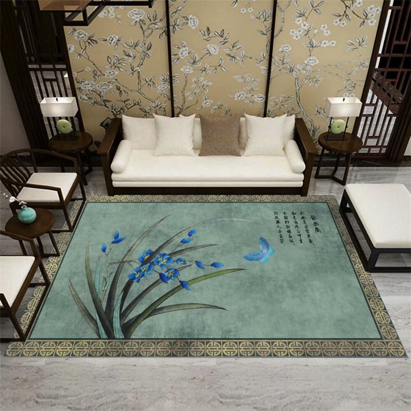 Fireplace Ornaments For Living RoomNon Slip MattingChinese-style Blue Living Room Carpet Rectangular Moisture-proof Sound Insulation StrongGirls Room Decor180 x 270 cmKids Carpets For In Bedroom