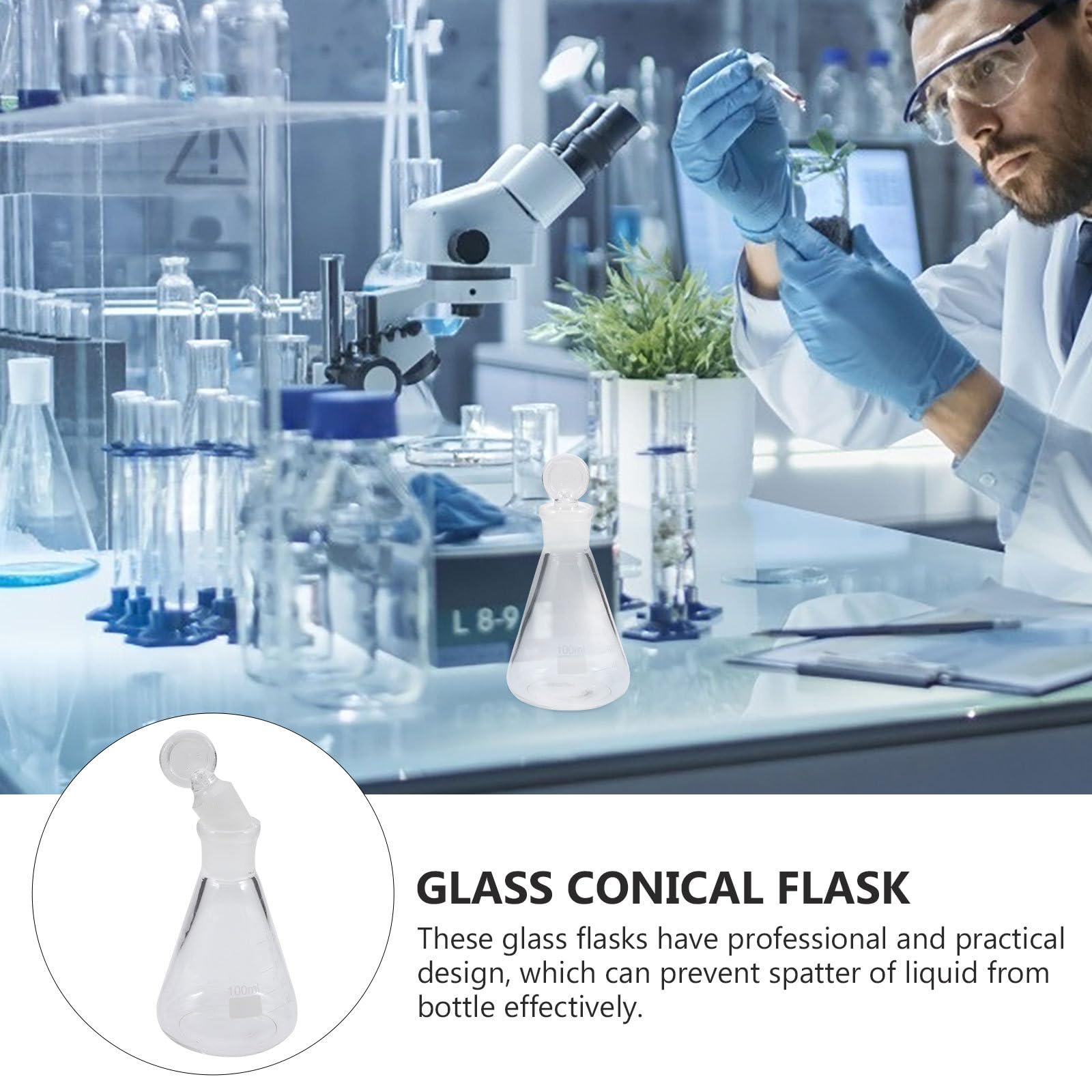 Flacon Conique en Verre 100 Ml Bouchon Solide Flacon Erlenmeyer Chimique pour Expérience de Laboratoire Matériel Scientifique Résistant à la Chaleur Chocs Usage Chimie et