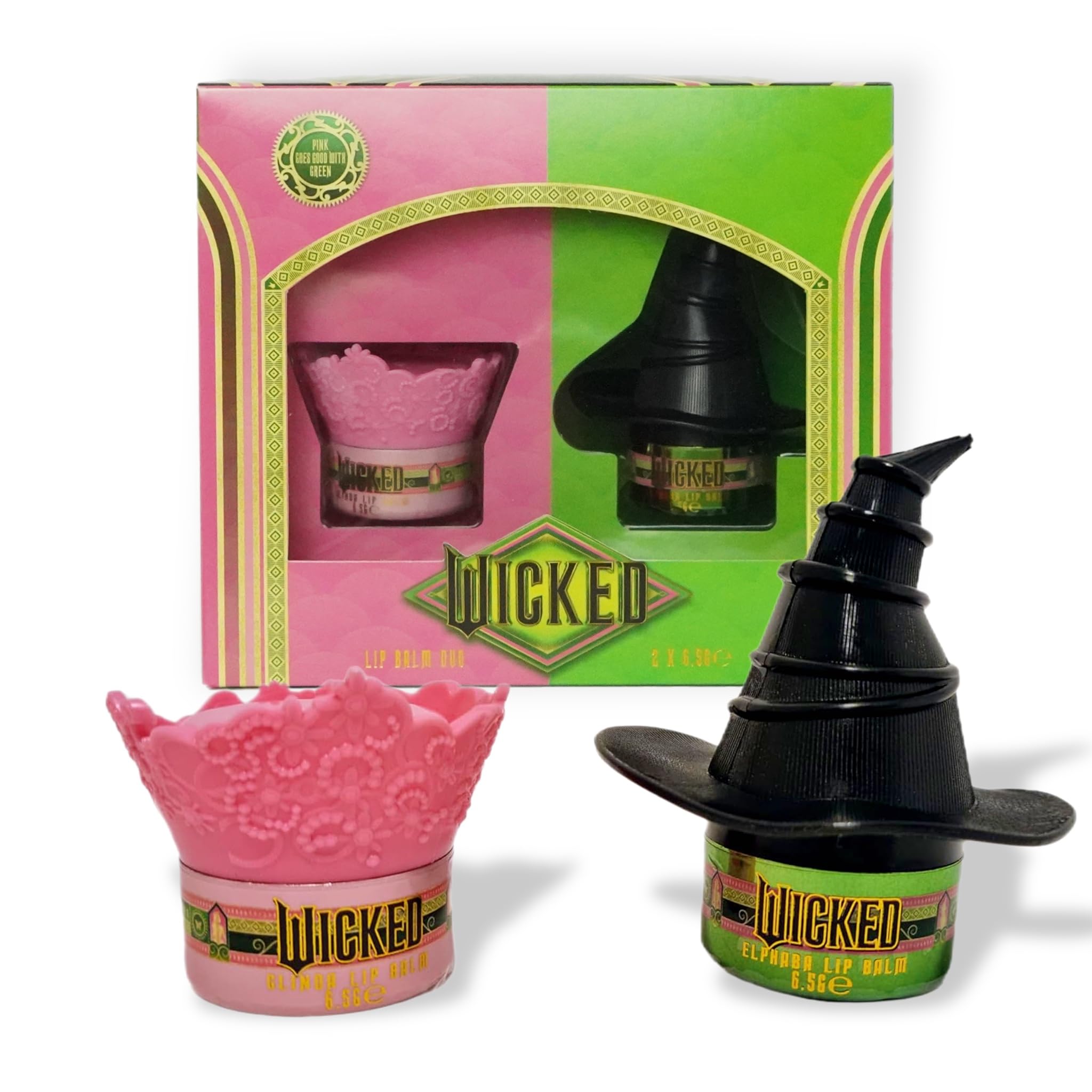 Official Wicked Lip Balm Duo | Two Character Shaped Lip Care Tins | Glinda the Good & Elphaba