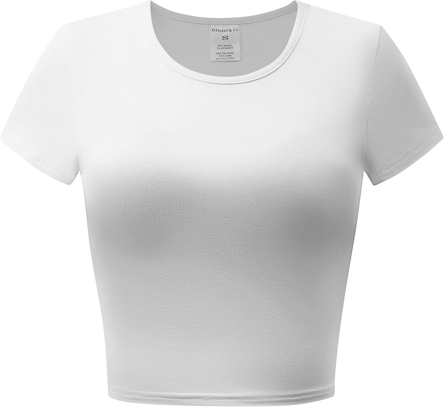 OThread & Co. Women's Short Sleeve Crew Neck Crop Top Basic Comfy Stretch Tee