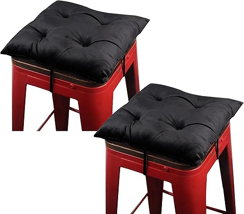 Miniatura 8 de Augld Paquete de 2 cojines para taburetes de bar pequeños con lazos, cuadrados, color gris, 12 x 12 pulgadas