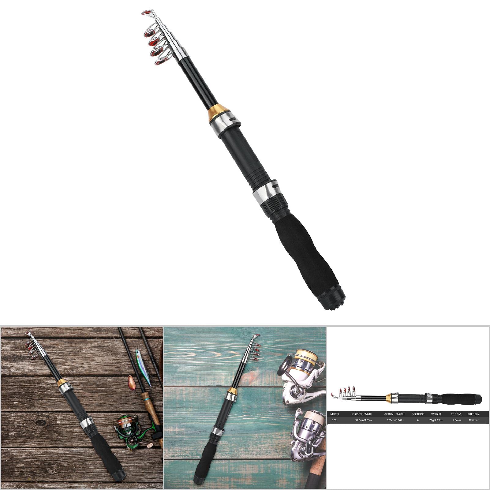 Caña de Pescar Portátil, 1.2 Metros, para Pesca en Hielo y Mar, Herramienta Mini Compacta, Modelo 28049-100