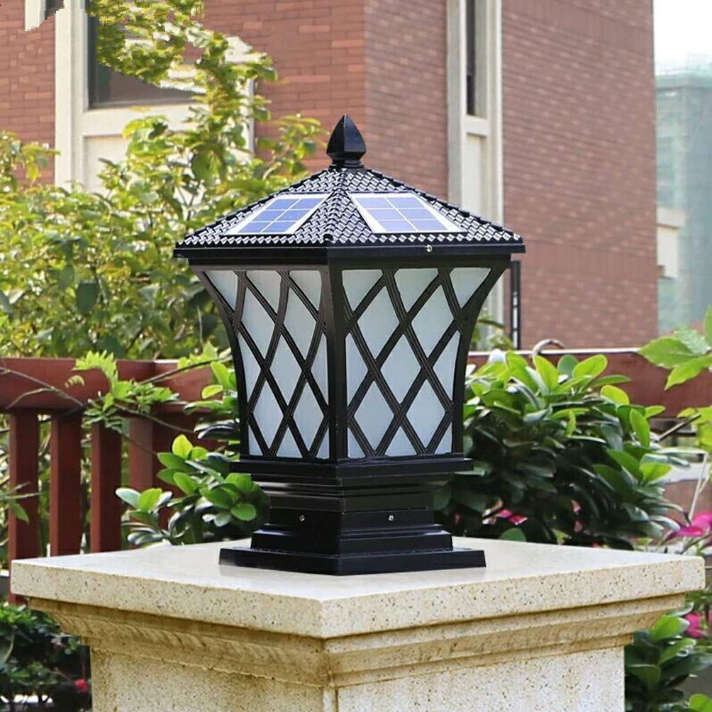 ACMHNC Retro Lámpara de Jardín Solar, LED Faros de Columna Antiguo Post Cap Lights IP65 Vintage Farola de Exterior 2200 Mah Luces de Camino Aluminio Lámpara de Columna Para Patio Paisaje,37Cm,Negro