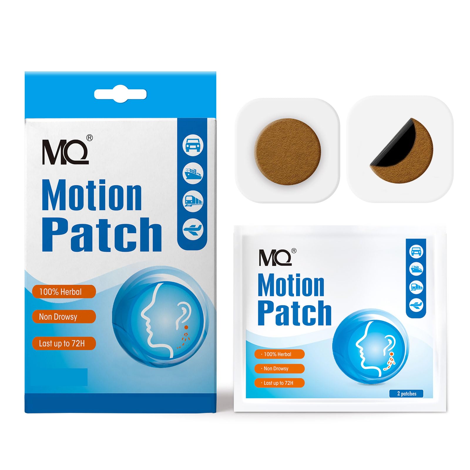 MQ Motion Sickness Patch,40 Count,Non Drowsy Sea Sickness Patches Behind Ear for Cruise Ship Travel, Waterproof Car Sick Patches Fast Acting & Long Last 72H