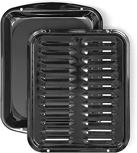 Broiler Pan for Oven Nonstick Porcelain Coated - 16.75” x 12.75” Frigidaire 5304494997 Replacement Broiling Pan for Oven With Rack For up to 550° F - Broiler Pans Circulate Heat and Drains Fat