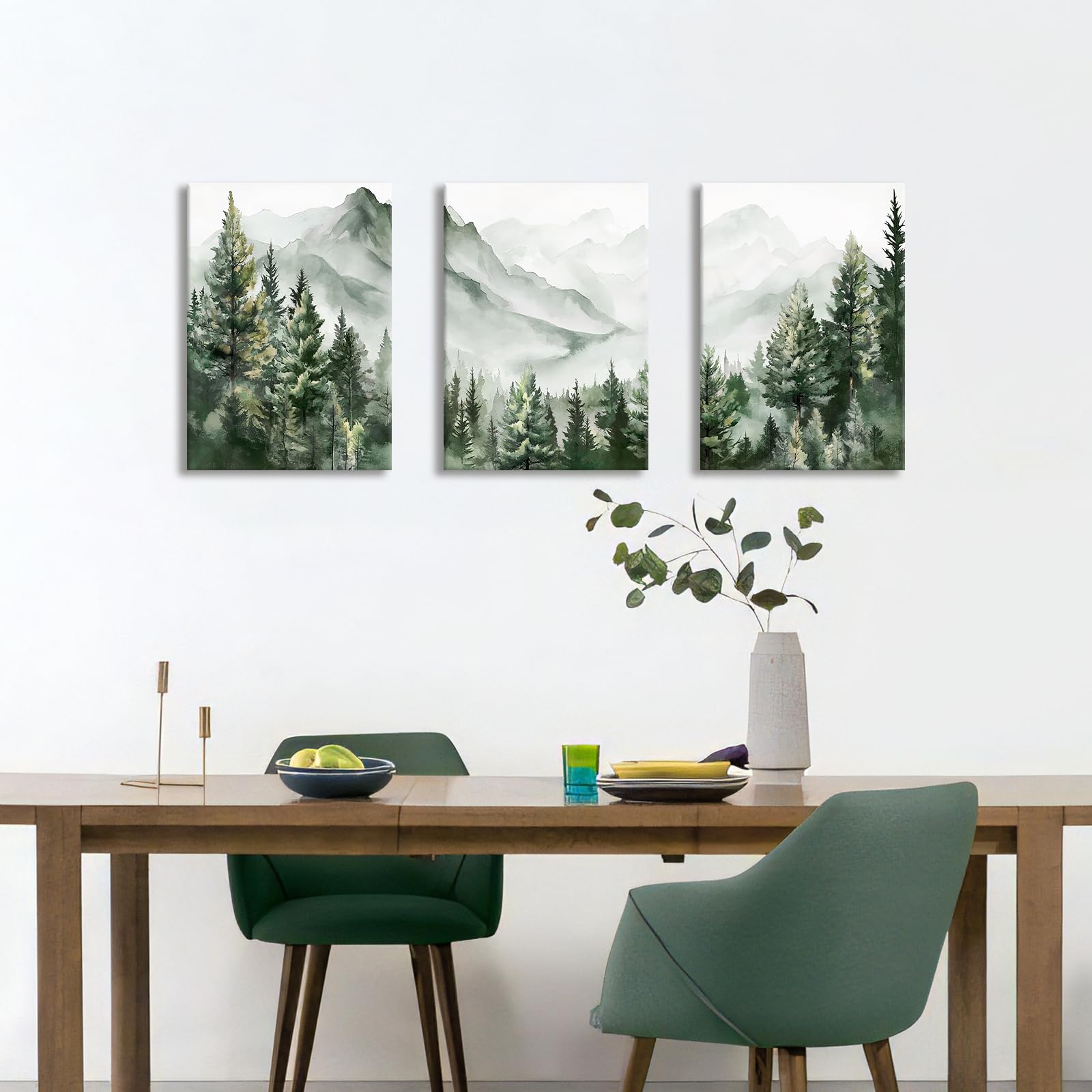 3 Pcs Wooden Framed Canvas Wall Art Set Bohemian Sage Green Canvas Prints Poster Geometric Line Beige Green Pictures for Living Room Bedroom Dinning Room Hallway Stairs Wall Decor 30x40cm x3pcs — view 342