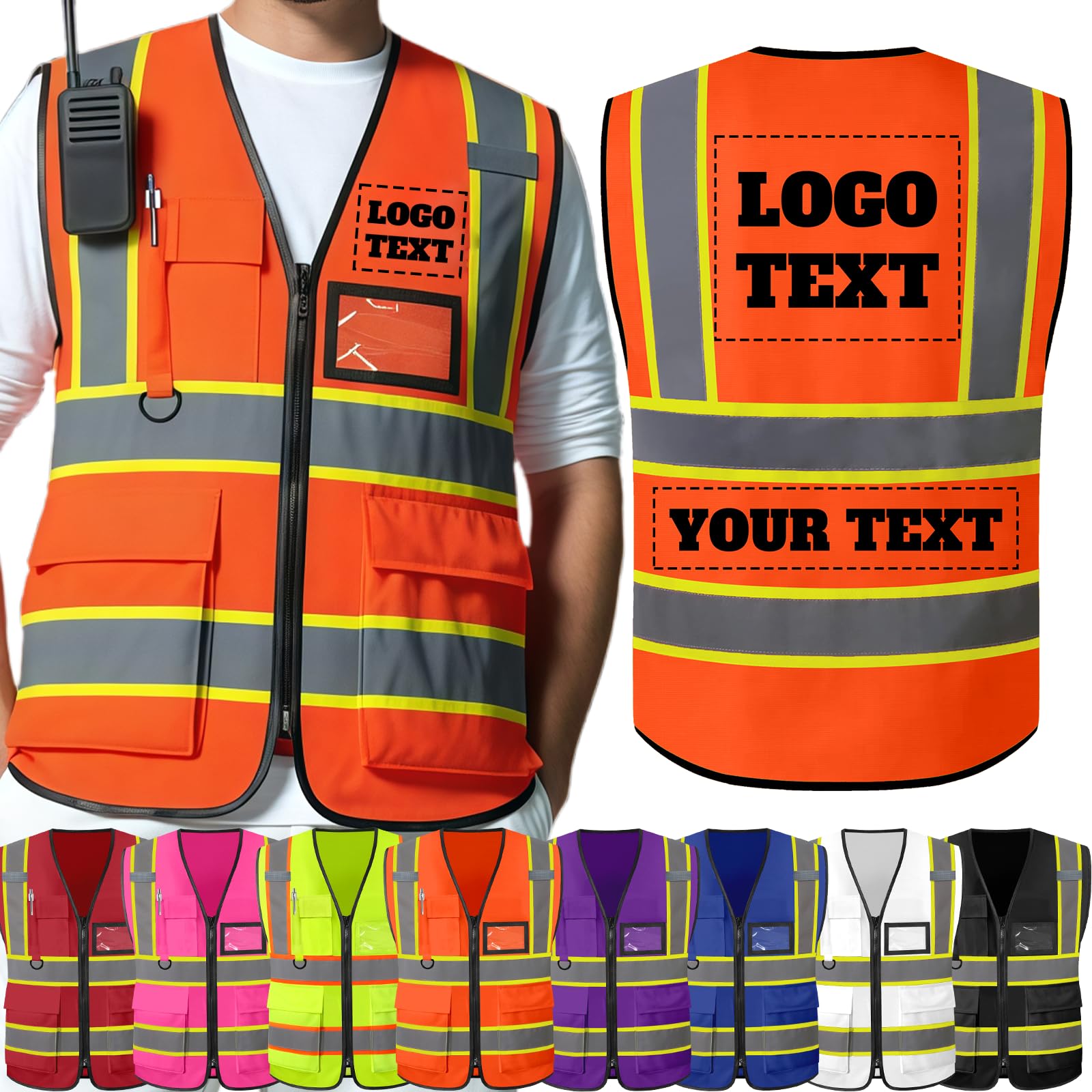 Custom Safety Vest Customized High Visibility Reflective Vests with Logo, Personalised Two-tone Construction Vests Men Women