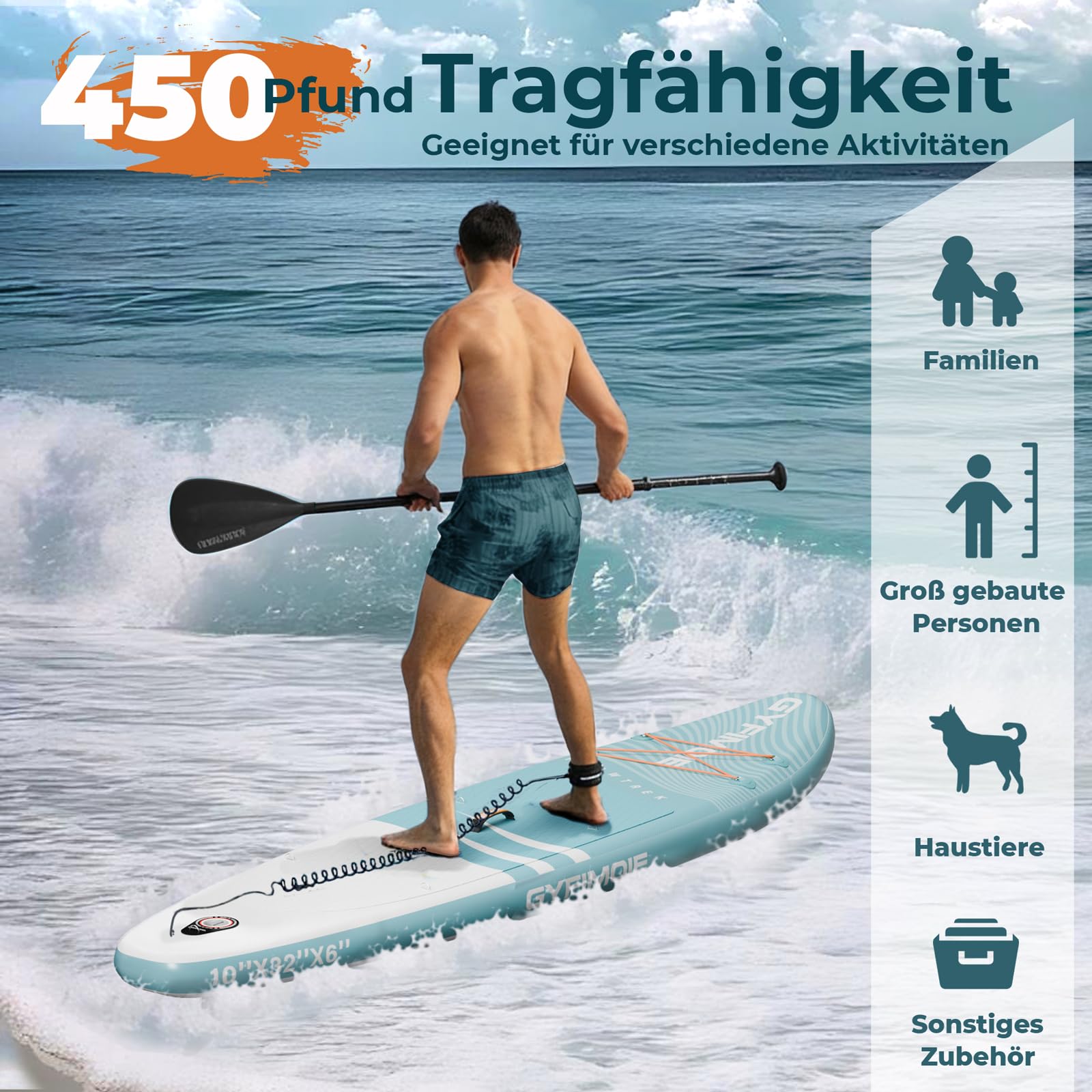 Gyfimoie 325cm Premium Stand Up Paddling Board, SUP Board Set, Aufblasbar, Mit Universal Kamerahalterung, Komplettes Zubehör, Verstellbares Paddel, für Anfänger, Fortgeschrittene