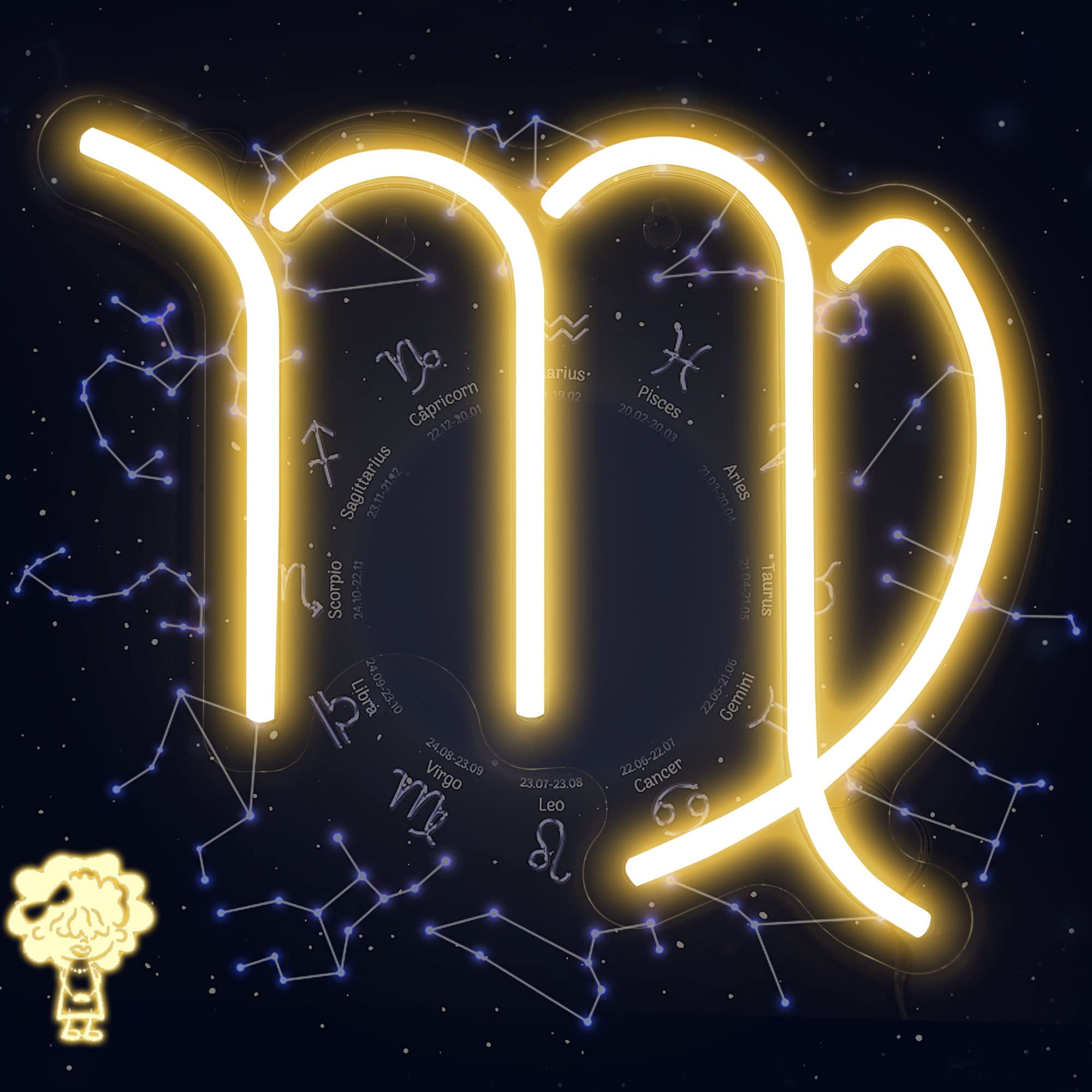 ROYOCE Virgo Neon Sign, LED signs for Bedroom Wall Decor, Astrology Zodiac Horoscope Neon Lights Pow