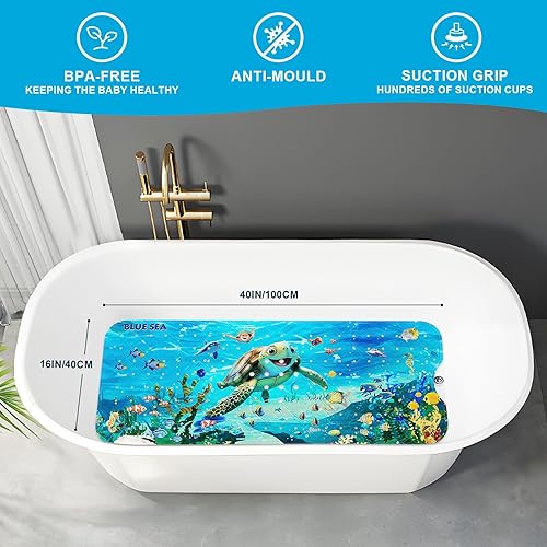 Miniatura 2 de XIYUNTE Tapete de baño para bebé antideslizante para niños, tapete de baño para niños, de 40 x 16 pulgadas, extra largo, con dibujos animados,