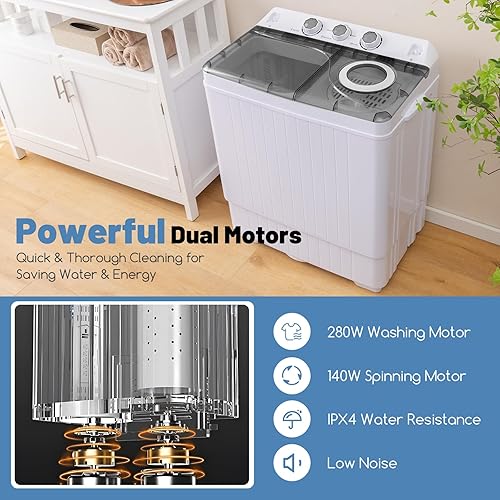 Miniatura 6 de ARLIME Lavadora portátil, lavadora de 26 libras y giratoria combinada con bomba de drenaje, lavado de 18 libras, 8 libras, doble tina giratoria,