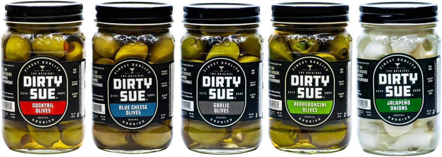 Martini Stuffed Olives Peppers and Onions Combo Variety Pack Large Jars - Cocktail and Dirty Martini Olives