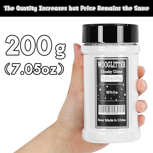 Miniatura 2 de Purpurina blanca, 7.05 onzas (7.05 oz), purpurina gruesa para manualidades de resina, uñas, vasos, slime cosmético y decoración de festivales,