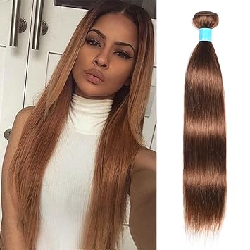 JulyQueen 22, 4: July Queen Virgin Medium Auburn Straight Hair Weaves 8A Grade Peruvian Hair One Bundle Unprocessed #4 Light Chocolate Brown Human Hair Extensions Remy Hair Weaves(#4 22