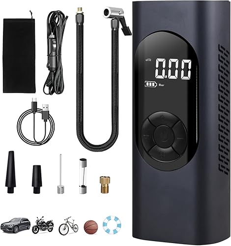 Inflador de neumáticos, compresor de aire portátil, compresor de aire de cochemotobicicleta para neumáticos de automóvil, medición de presión de
