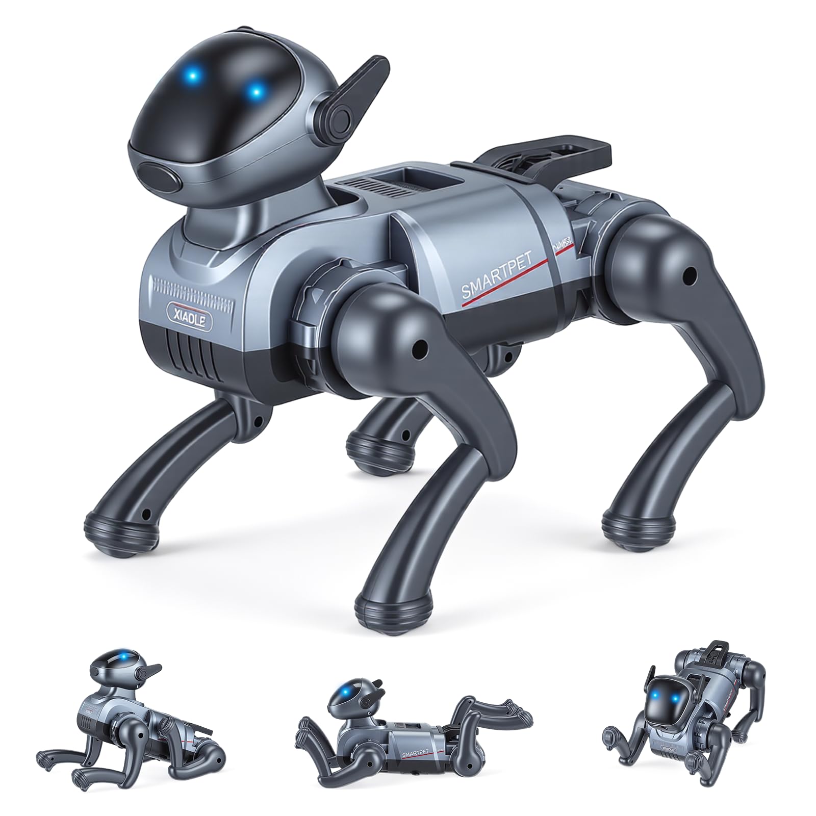 Cane Robot Giocattolo con Telecomando 2.4G, 25 Funzioni Interattive (AI, Voce, Programmazione), Occhi LED Dinamici ed Effetto Nebbia, 2 Batterie, Giocattolo Cane Robot Ricaricabile
