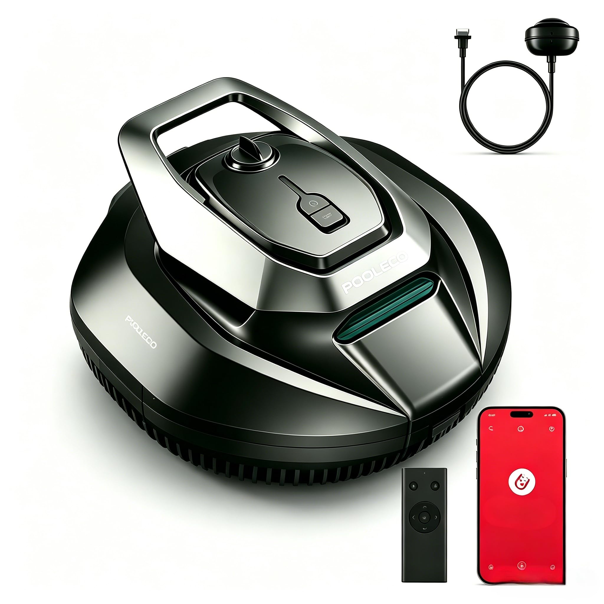 Robot Aspirador Piscina sin Cable con Flotador, 3 Motores, Control por App y Mando, Estacionamiento Automático, Recogida sin Pértiga, Limpieza de Fondo para Todo Tipo de Piscinas, 90Min, 80m²