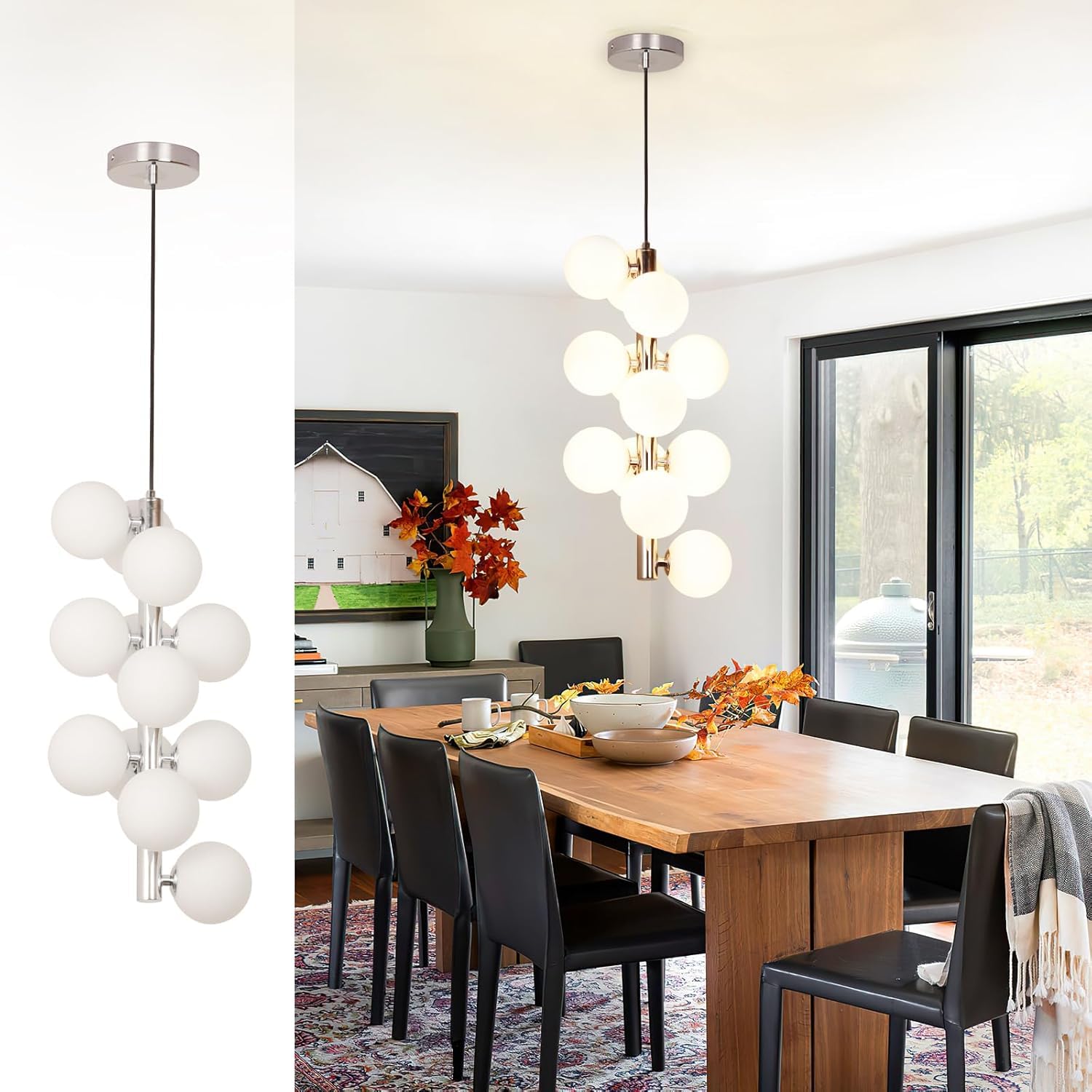 Depuley Mid Century Chandelier: Brushed Nickel Modern Sputnik Chandelier 12-Light Globe Chandeliers for Dining Room - White Glass Ball Sputnik Ceiling Chandeliers Light Fixture(Included G9 Bulb)