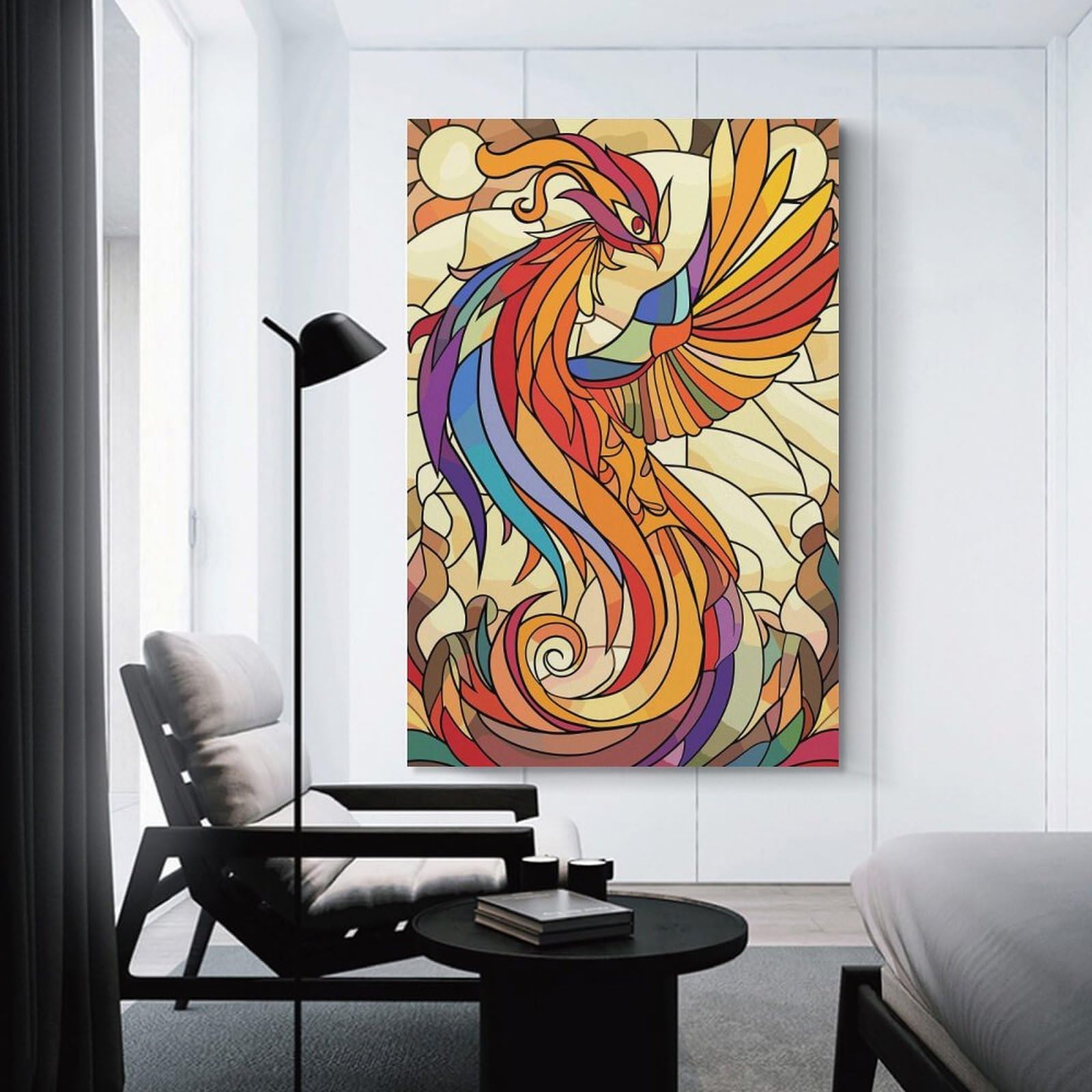Junmoney Unframe-Style-16 Wall Art Print Stained Glass Phoenix Rising, 20X30inch(50X75cm), For Contemporary Homes, Apartments Or Offices, An Easy Choice For New Home Styling