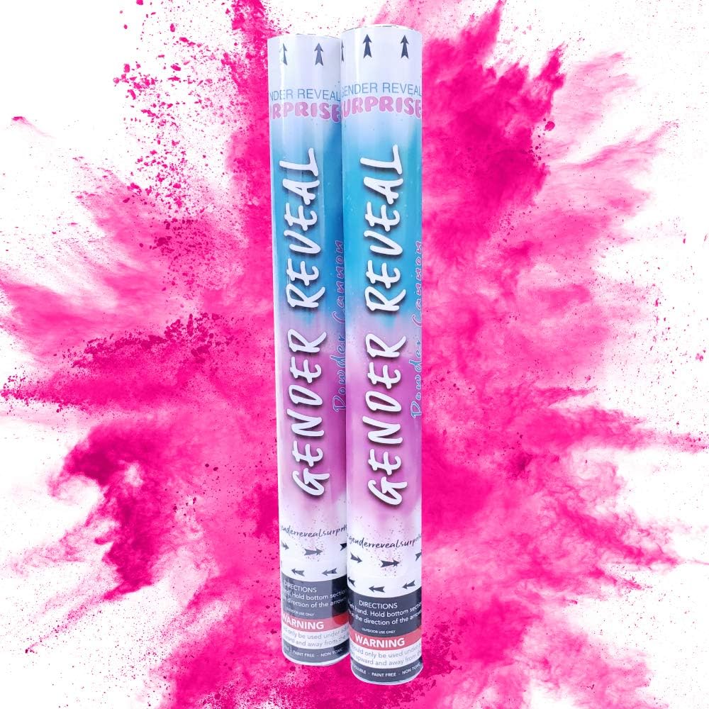 Gender Reveal Surprise - Pink Gender Reveal Powder Cannon Bundle - Easy to Use Pink Powder Cannon for Baby Gender Reveal Parties, Baby Showers & More - Easy to Use Powder Popper - 16 Inch - 2 Pack