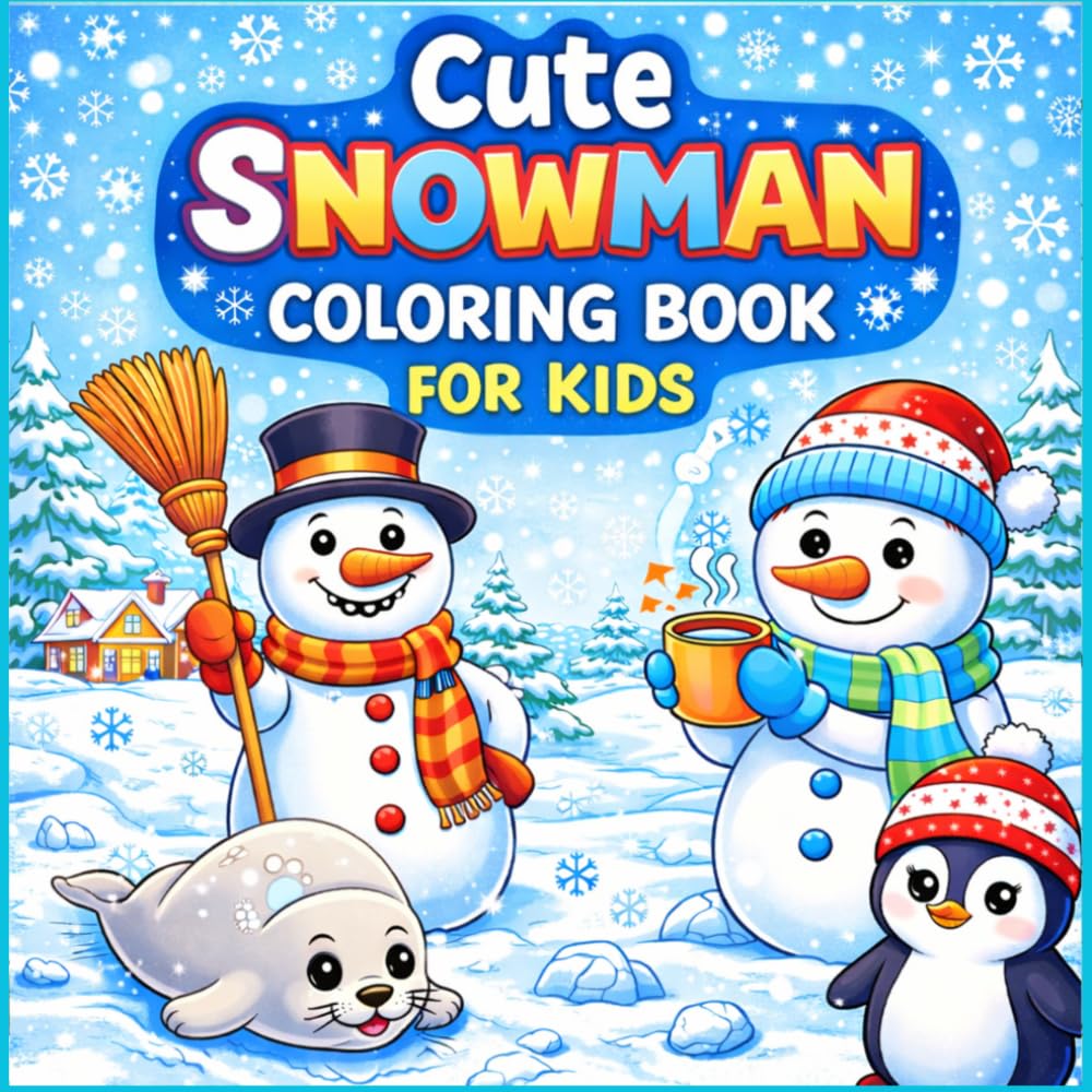 Cute snowman coloring book for kids: Cute Snowman Characters – Friendly snowmen in fun winter scenes