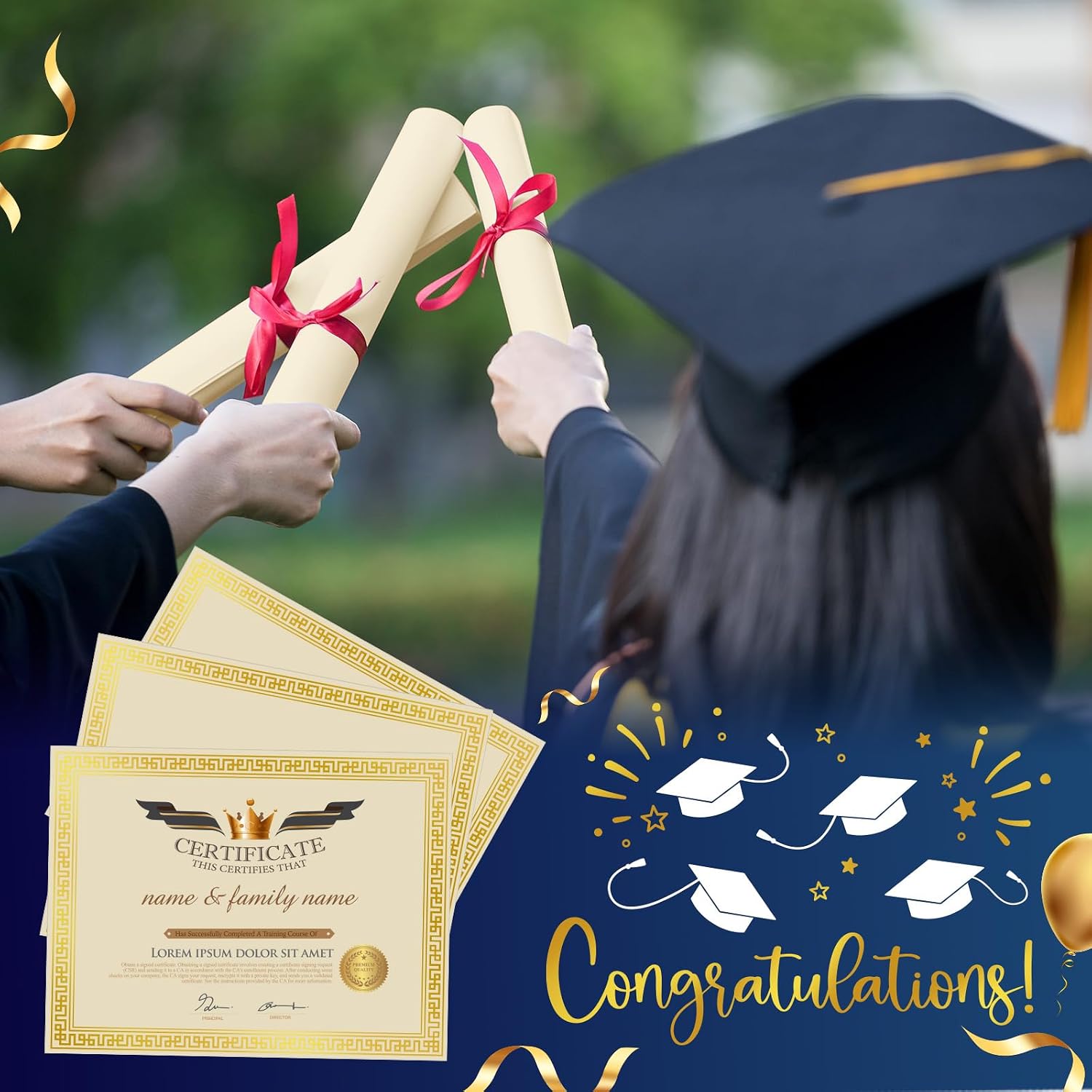 Affrolling 100 Pcs Certificate Diploma Paper 8.5 x 11 Inch Blank Cardstock for Graduation Certificate Paper for Printing Award Certificates Professional Certificate Paper(Hot Stamping Gold Beige)