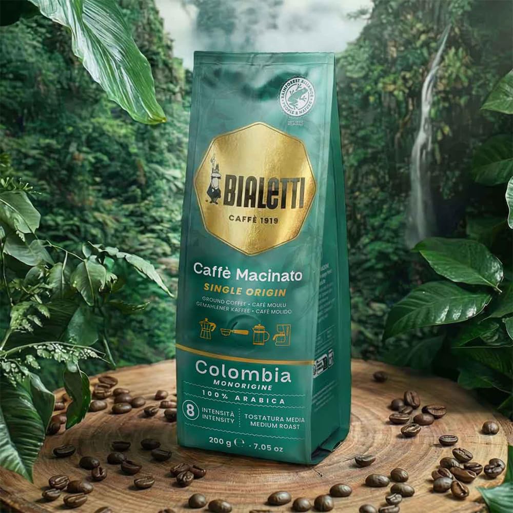 Bialetti Café Moulu Colombie Origine Unique 100 Pour Cent Arabica 200g Torréfaction Moyenne Intensité 8