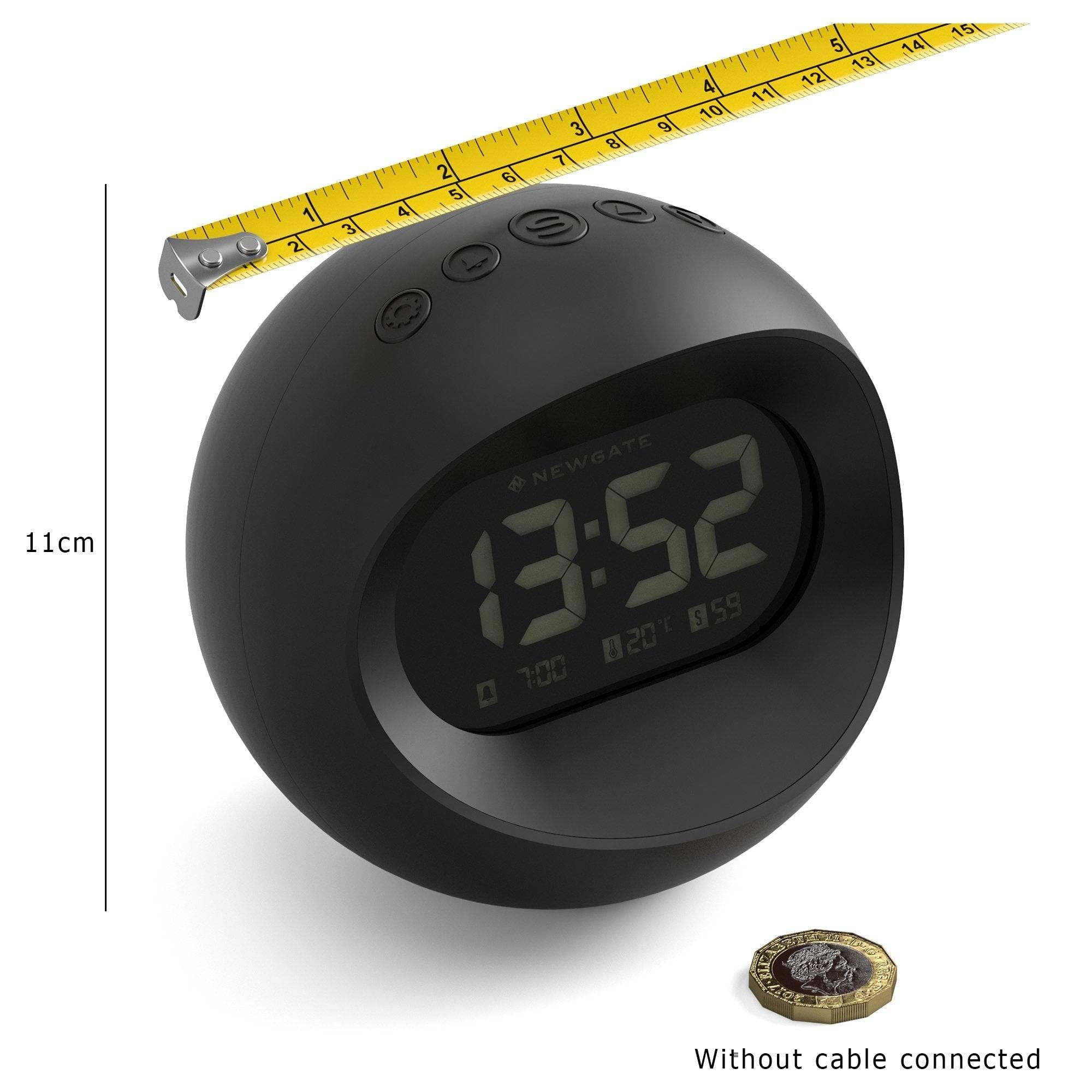NEWGATE® Centre of the Earth Wecker | Runde Retro Digitale LCD-Uhr | Schwarz | Ideal für nachttisch, Schreibtisch oder Regal | Retro-Schlafzimmer- und bürozubehör