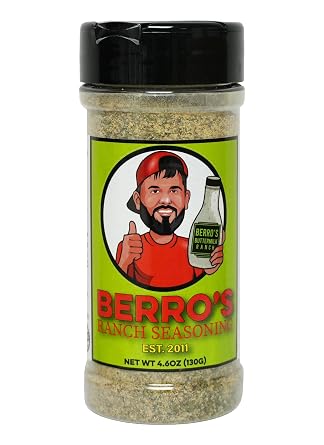 Berro's Ranch Seasoning Mix, All-Natural Ranch Seasoning, Perfect for: Dressing, Salads, Wings, Dips, Pizza, Burgers, Wraps, Fries, Chicken, Vegetables, Restaurant Style, Buttermilk. Made in USA. 4.6oz
