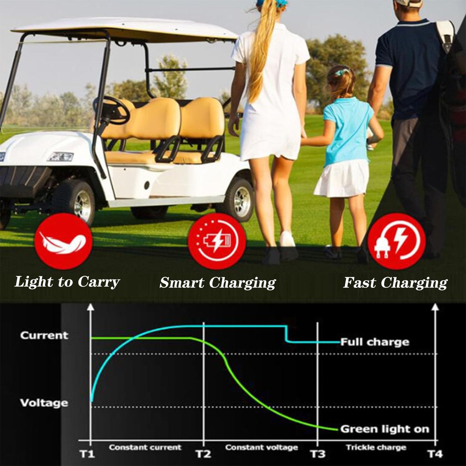 48 Volt 15 Ampere Golfwagen Ladegerät mit Erhaltungsladung für 48 Volt Club Car, EZGO Golfwagen, RXV & Txt Golfwagen,A1