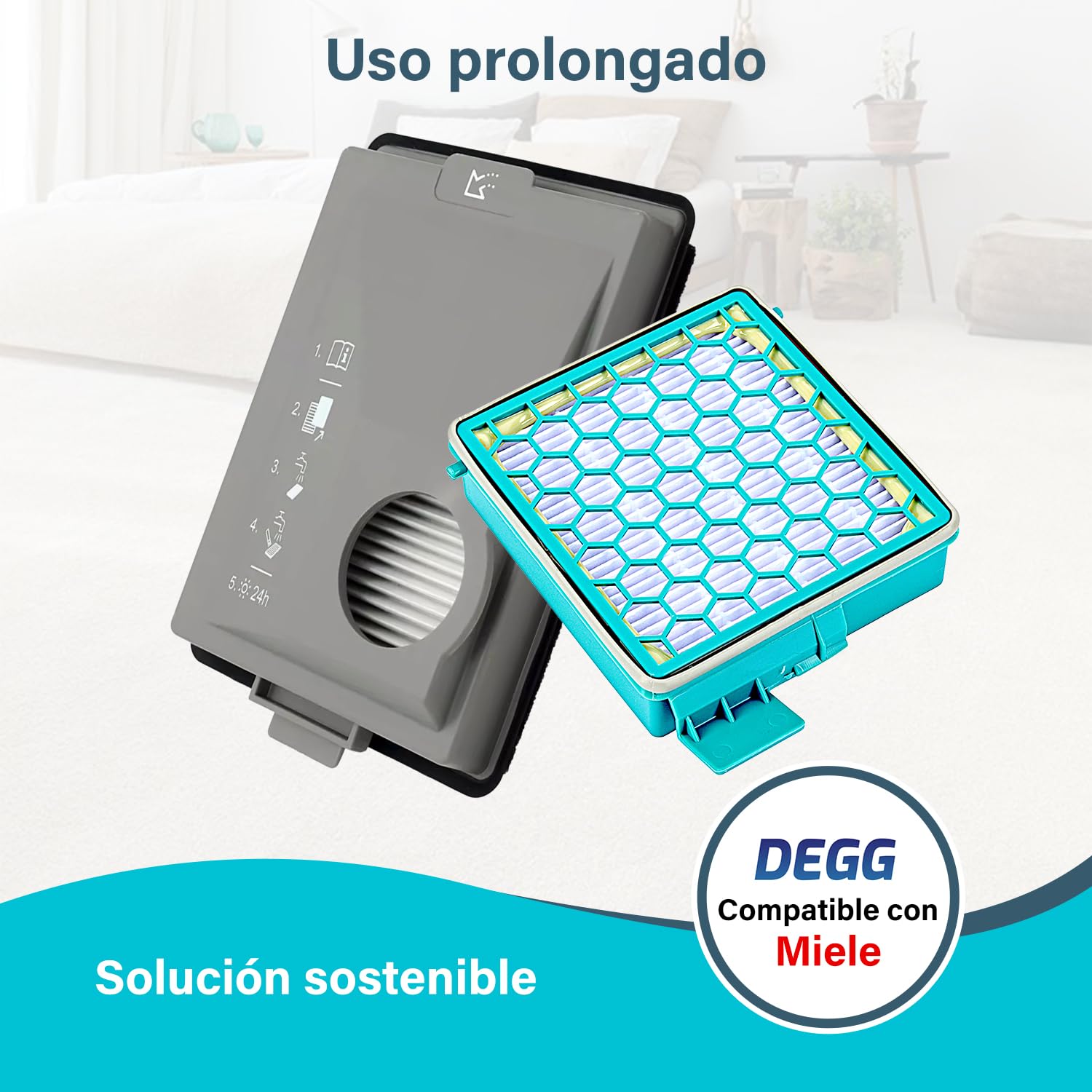 DEGG Juego de Filtros - Compatible con Aspiradoras Miele Boost CX1 - Filtros de repuesto SF-HY 60 y CX-FSF - Filtro Hepa y filtro de polvo fino - Ajuste perfecto - Accesorios para aspiradora