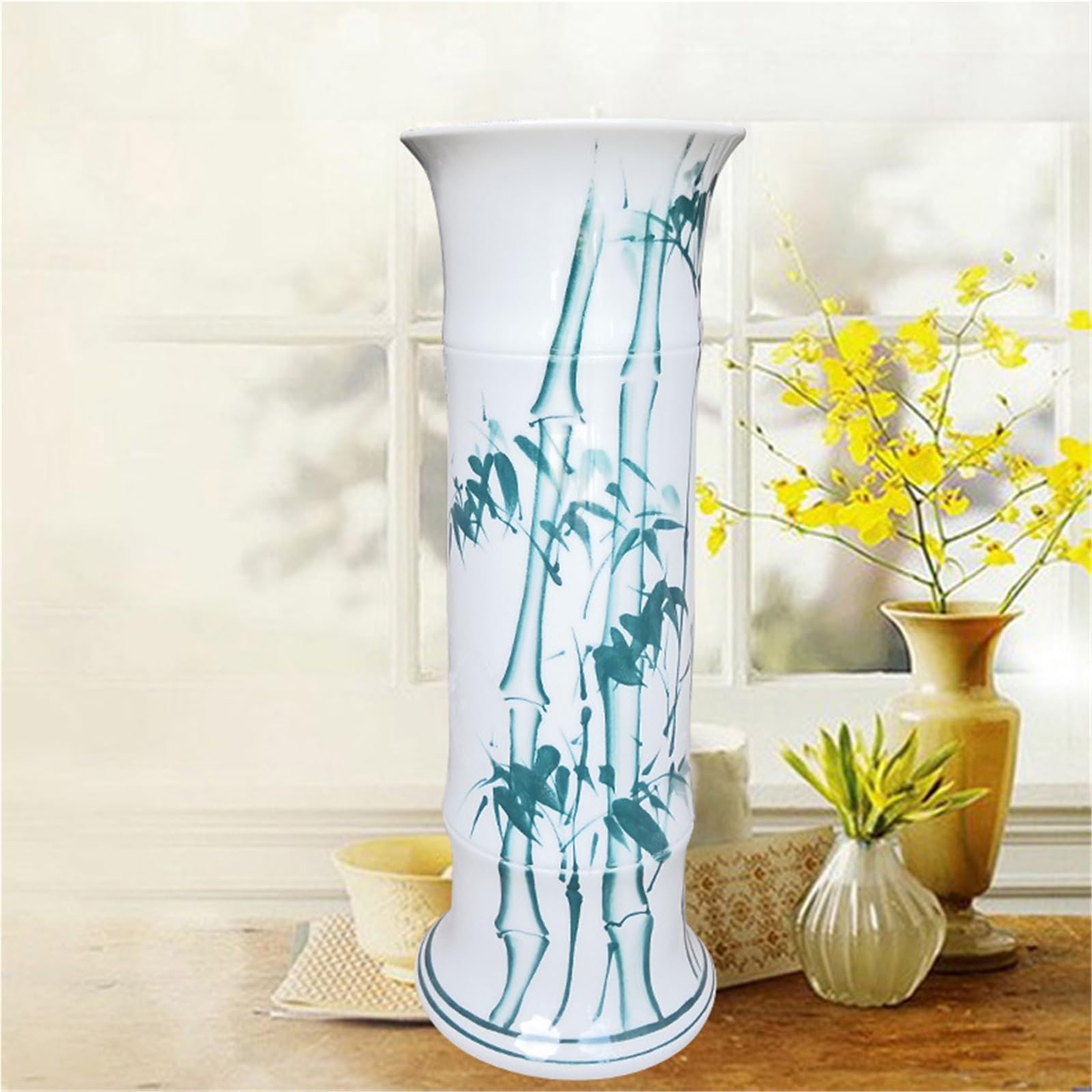 Vnook Ink Bamboo Pattern Ceramic Umbrella Bucket, Freestanding Umbrella Holder, Decorative Umbrella Stand for Entryway Home Office Indoor Decoration(36.5x12.5CM)