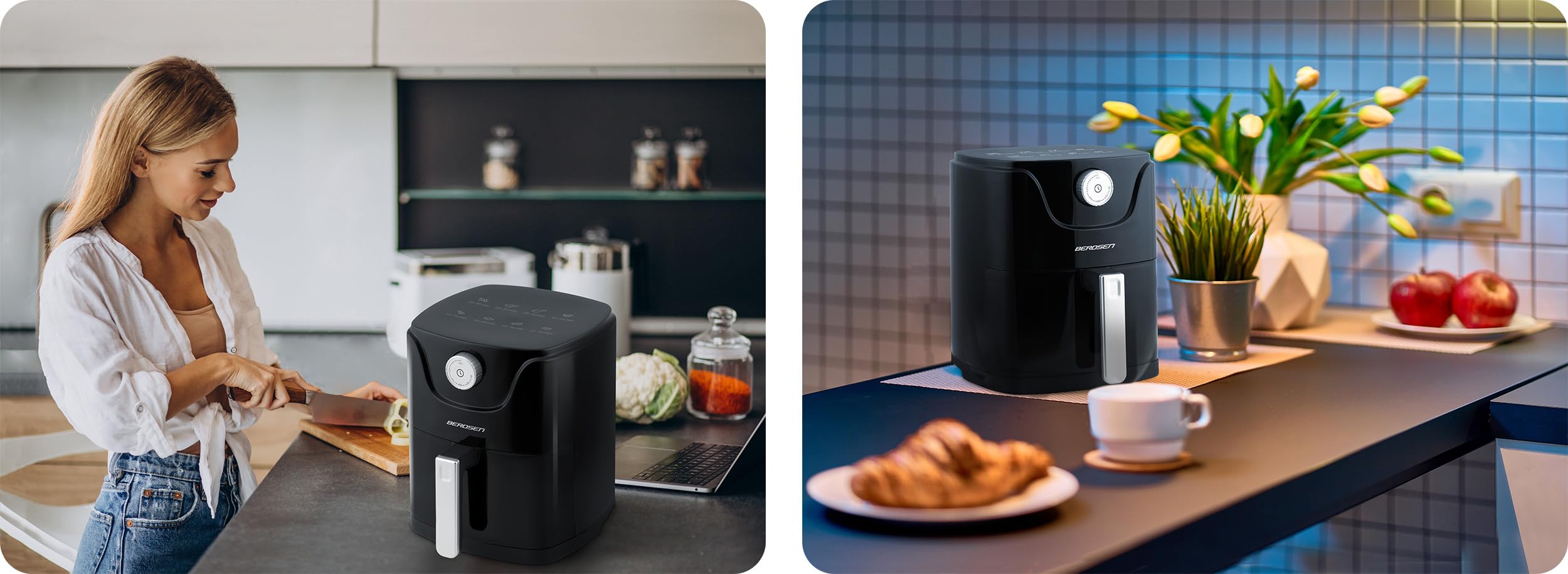 Berdsen Frytkownica beztłuszczowa na gorące powietrze - Air Fryer - 1000 W 2,5 L - 8 programów - Czarna