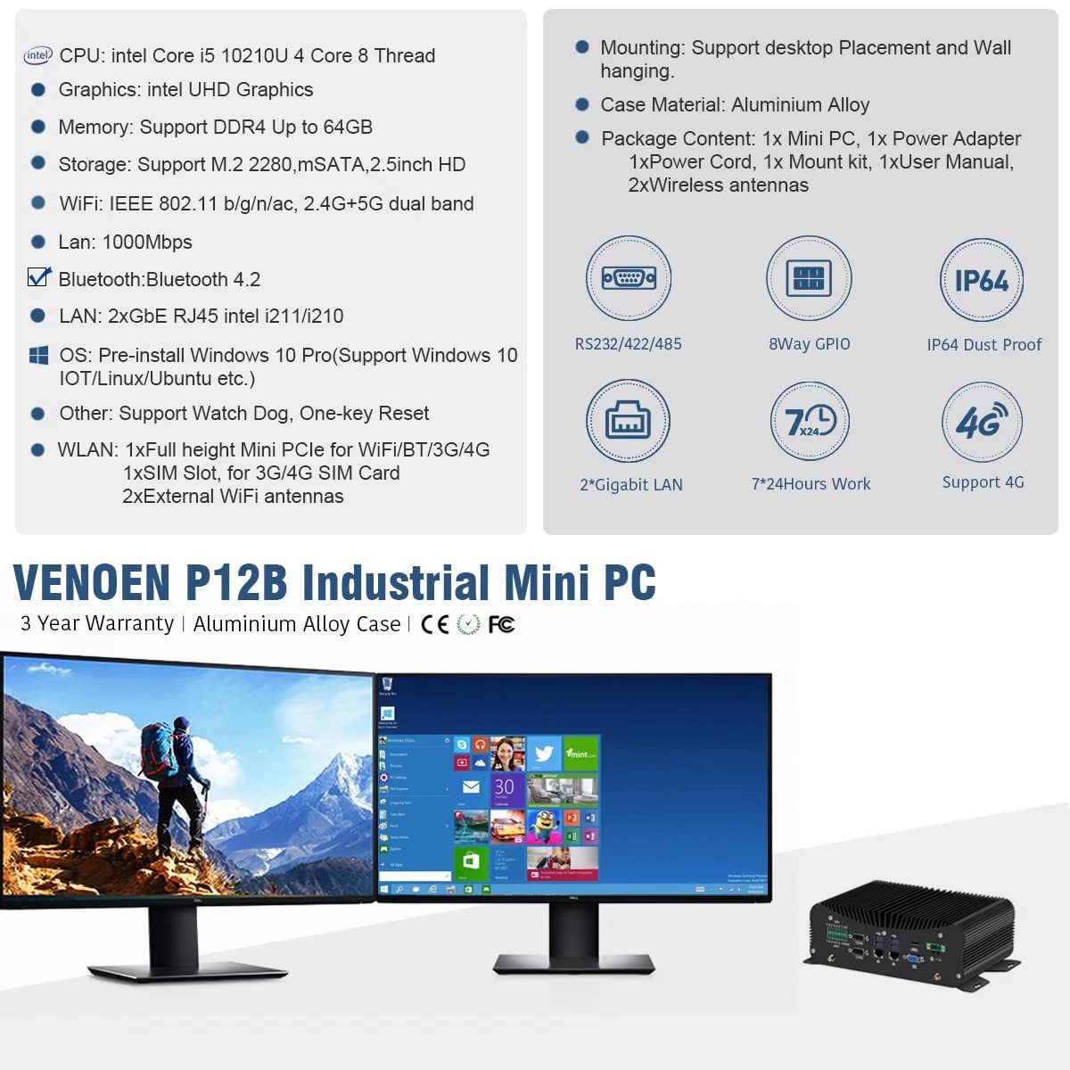 Industrial Mini PC,Quad-Core i5 10210U Fanless Desktop Computer Industrial Mini PC,Quad-Core i5 10210U Fanless Desktop Computer