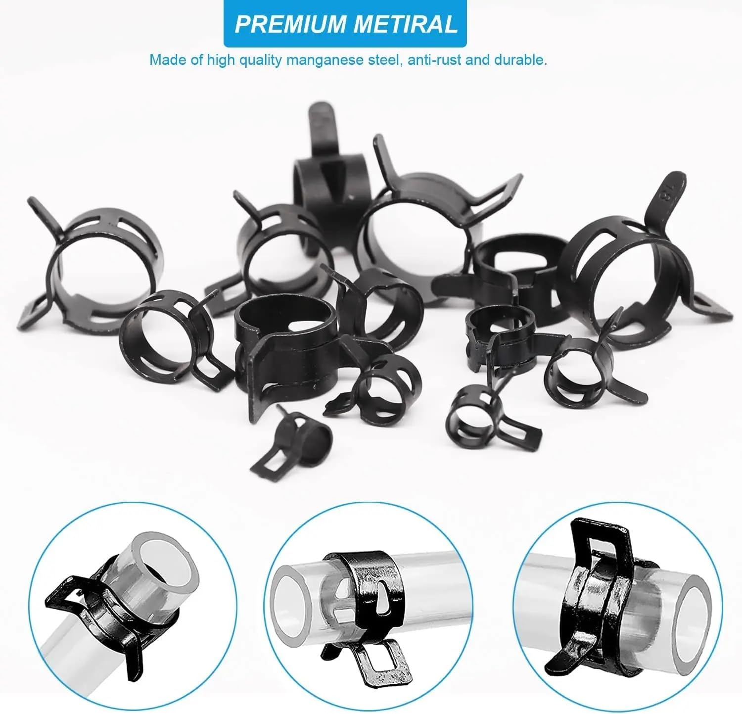 Abrazaderas de manguera de banda de resorte de 7-25 mm con kit surtido de alicates, abrazadera de acero for manguera de vacío, clip de aire a presión, 210 piezas