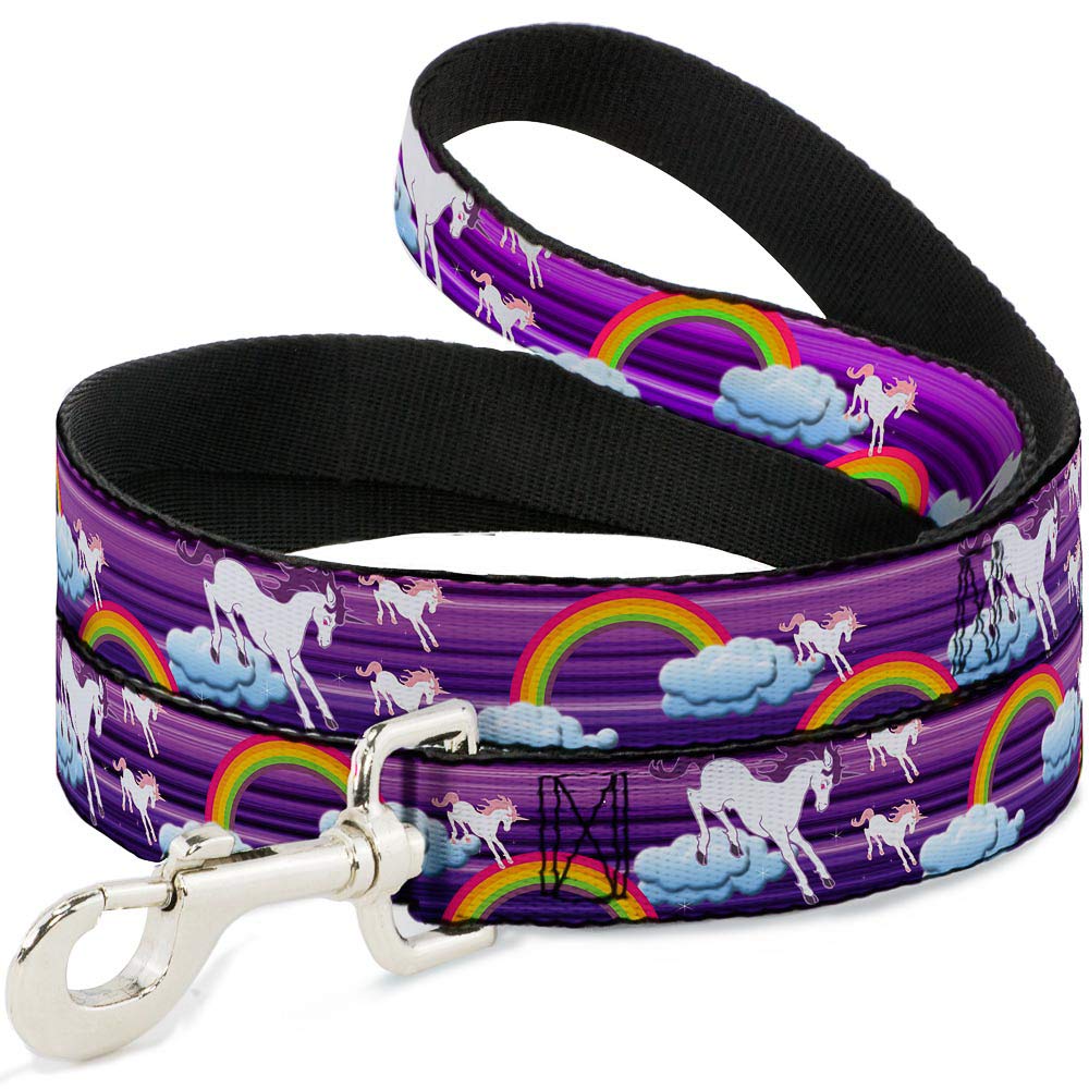 Dog Leash Unicorns Rainbows Stripes Purple 4 Feet Long 1.5 Inch Wide