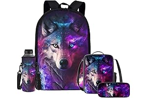 Upetstory Galaxy Wolf Backpacks Set for School for Kids