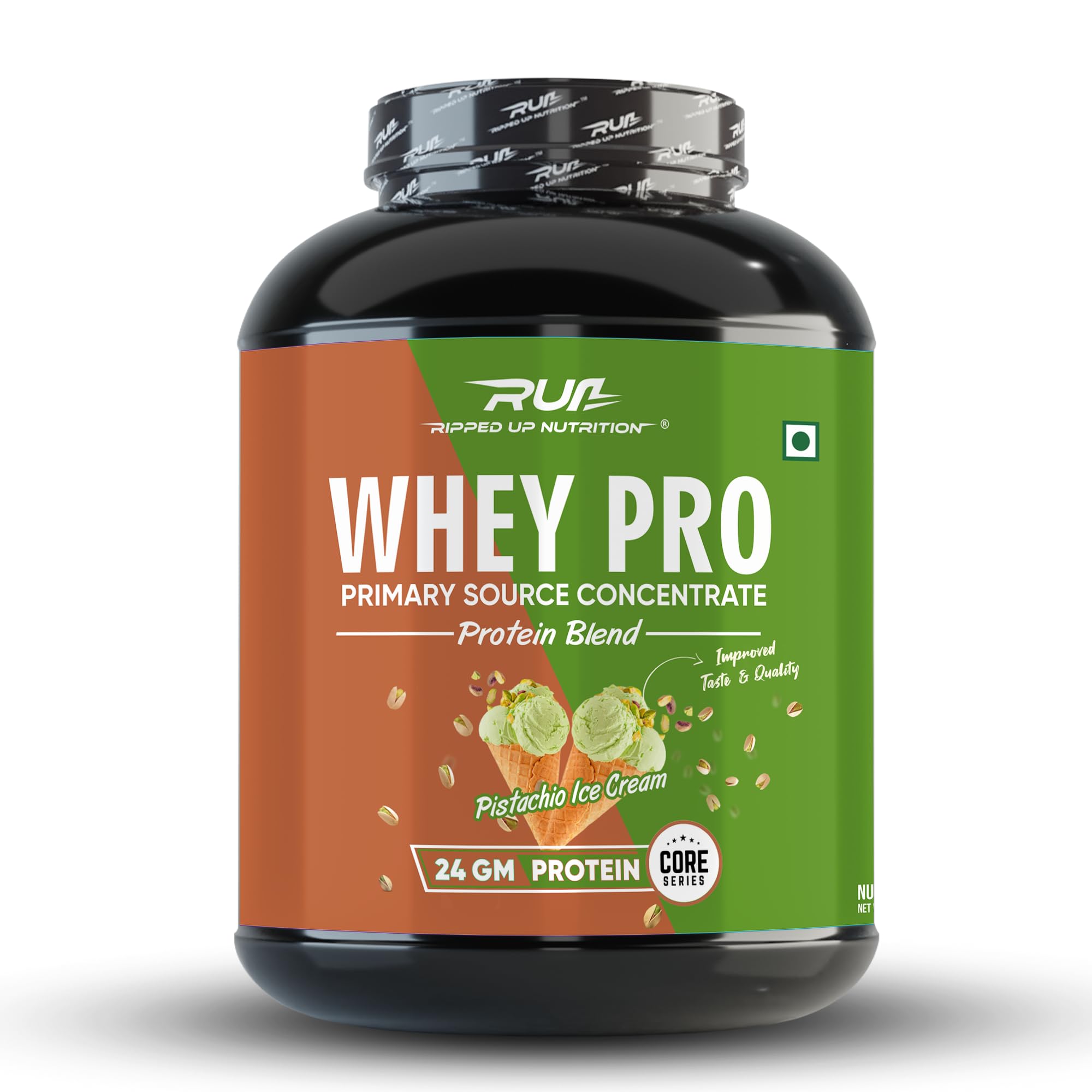 Ripped Up Nutrition- Whey Pro (TRUSTIFIED) - 24GM Protein - 0GM Sugar- Low Carbs Supplements Powder, Digestive Enzimes (1.8kg(4LBS), Pistachio Ice Cream)