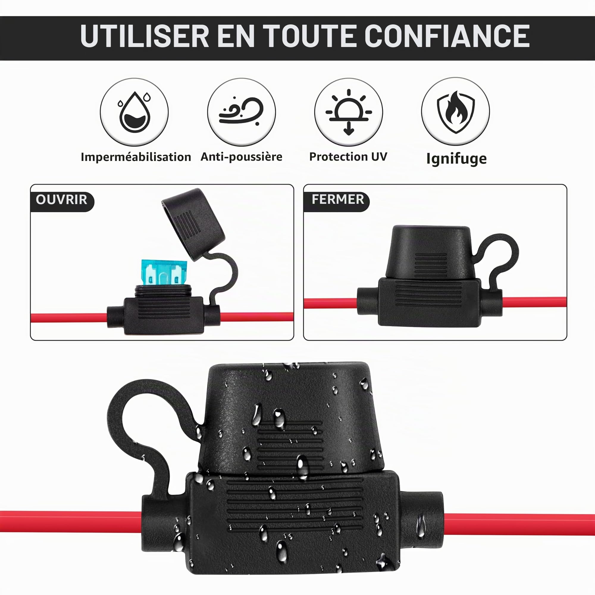 Rallonge Allume Cigare 12V Prise Allume Cigare avec Pince Batterie Voiture Câble d'Extension 3 Mètre 16AWG avec Fusible 15A/20A/25A