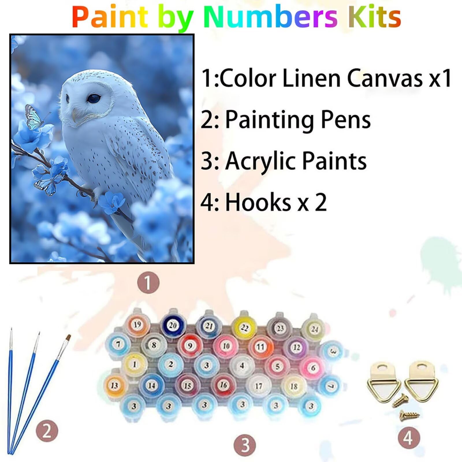 GYYH-4715 Sowa do malowania po numerach, dla dorosłych, kwiaty, akrylowe farby według numerów, DIY, hobby dla dorosłych i kobiet, materiały artystyczne, 91 x 71 cm, płótno do malowania, sztuka ścienna