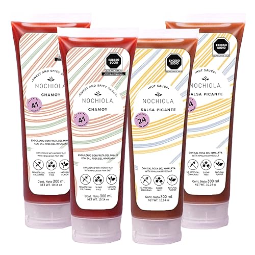 Miniatura 1 de Nochiola Salsa picante y Chamoy sin azúcar con sal rosa del Himalaya, 10.1fl oz10.14 onzas cada una (paquete de 4)