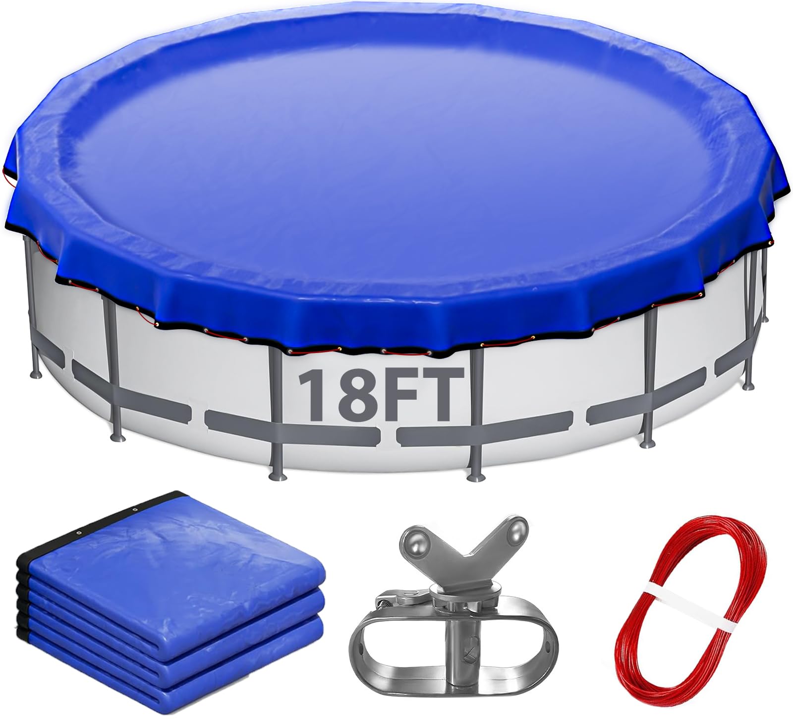 Upgrade 18ft Winter Round Pool Covers for Above Ground Pools, Extra Thick & Durable Above-Ground Pool Cover, 18ft Winter Pool Cover, Premium PE Cold and UV Resistant Round Pool Cover, Blue