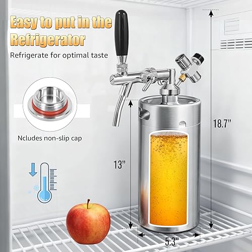 Miniatura 4 de Mini cultivador de barril de 128 onzas con grifo ajustable, sistema de grifo de cerveza de acero inoxidable a presión, sistema dispensador de