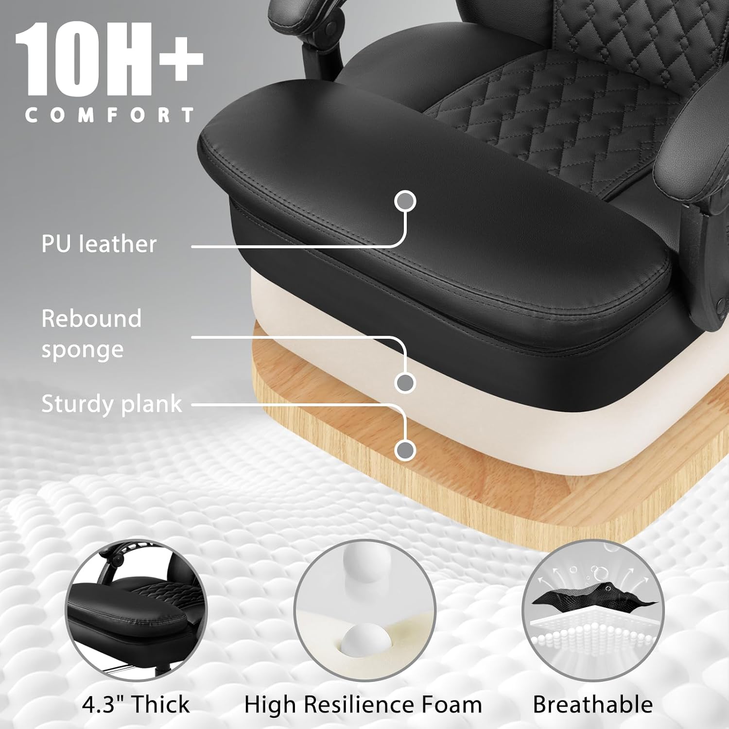 LEMBERI 400lbs Executive Office Chair with Foot Rest, Ergonomic Heavy Duty Big and Tall Desk Chair with Adjustable Headrest, High Back PU Leather Comfy Reclining Computer Chair