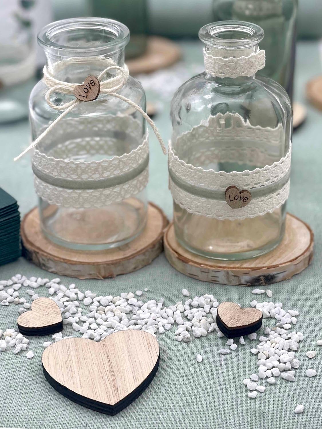 ZauberDeko Tischdeko Herz Salbei Eukalyptus Holz Creme Hochzeit 20 Personen