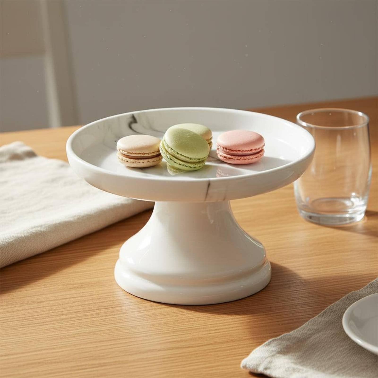Gralara Alzata in Ceramica Effetto Marmo Multistrato Piatto da Torta con Piedistallo Finitura Dorata per Matrimoni, Red Marble, 25CM High Foot Stand